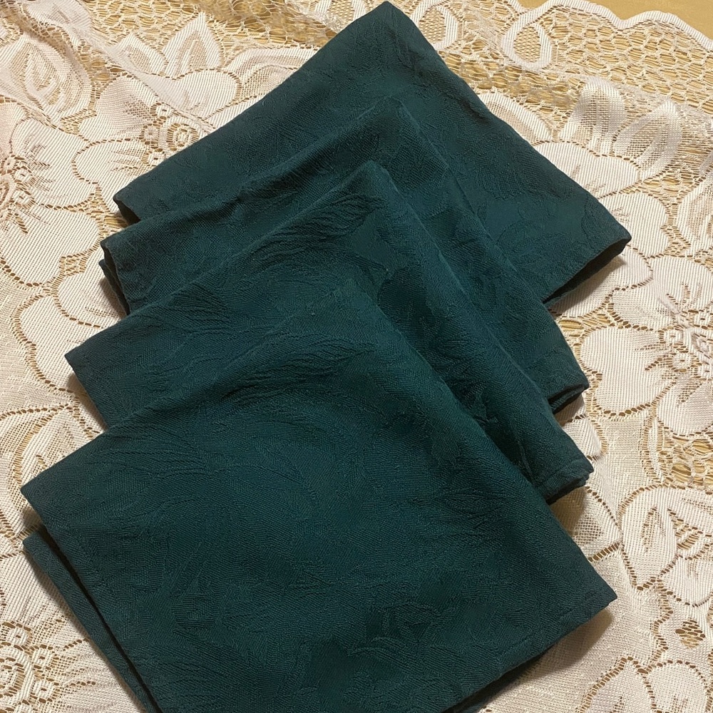 Elegant Evergreen Table Napkins set of Four Floral Design